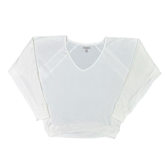 Free People Santa Clara Thermal Long Sleeve V-Neck Top - Size Large - Alabaster - Picture 2 of 5